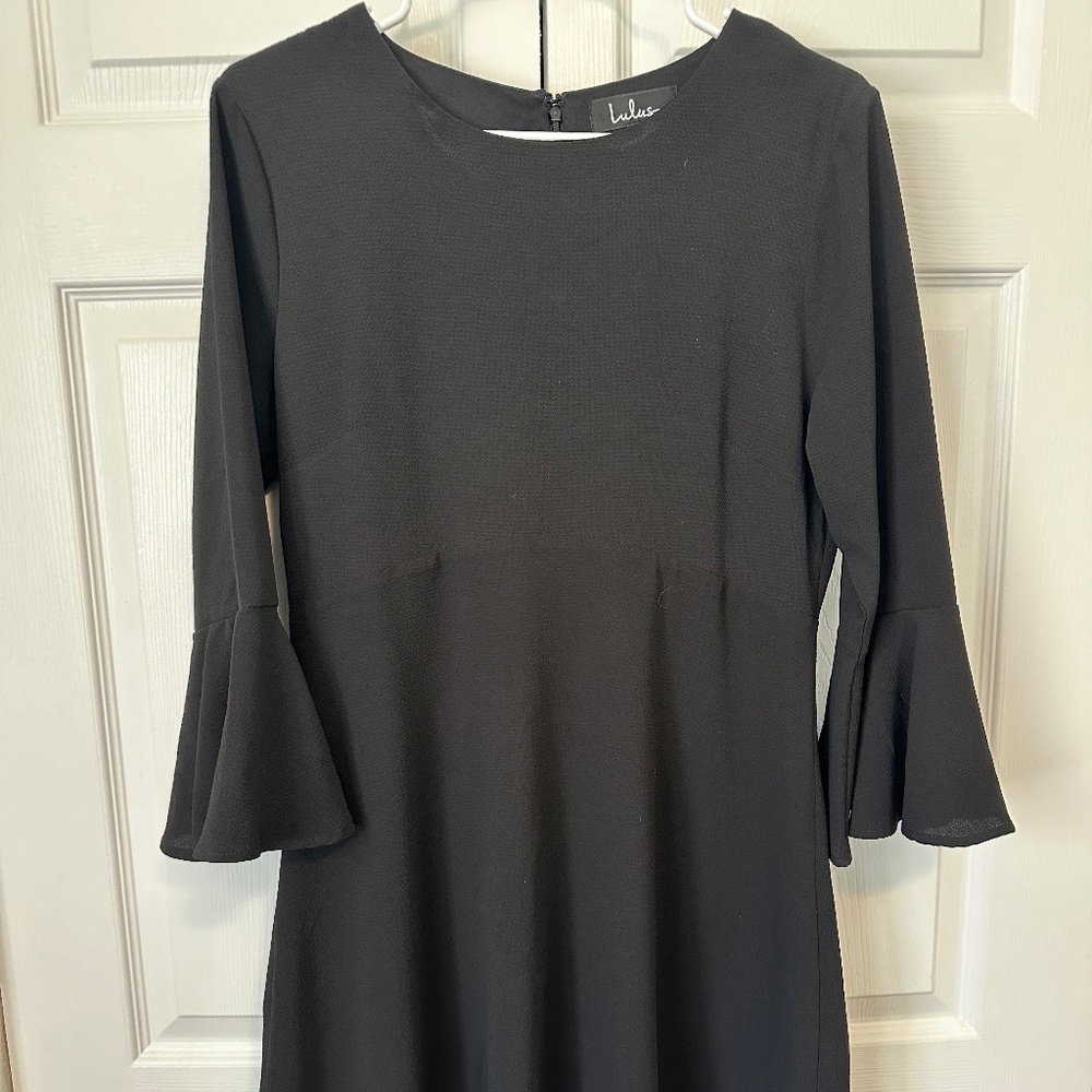 Center of Attention Black Flounce Sleeve Dress LULUs